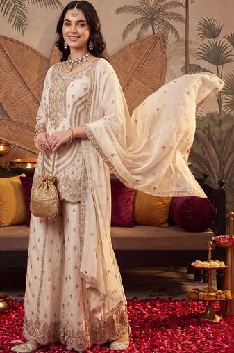 Women Ethnic Motifs Embroidered Regular Kurta with Palazzos & With Dupatta