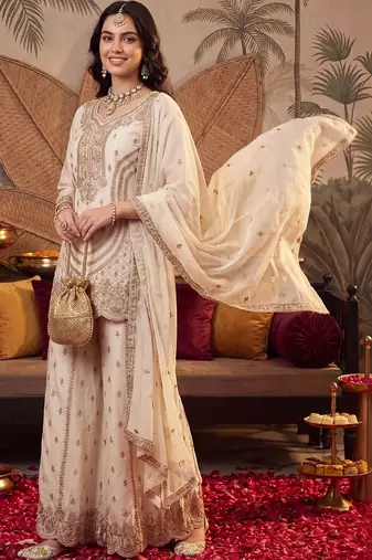 Women Ethnic Motifs Embroidered Regular Kurta with Palazzos & With Dupatta