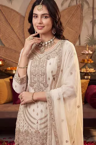 Women Ethnic Motifs Embroidered Regular Kurta with Palazzos & With Dupatta