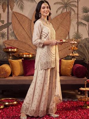 Women Ethnic Motifs Embroidered Regular Kurta with Palazzos & With Dupatta 3
