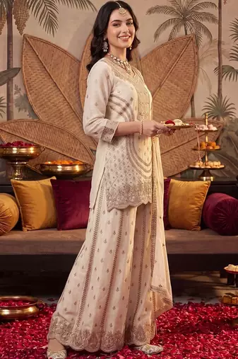 Women Ethnic Motifs Embroidered Regular Kurta with Palazzos & With Dupatta