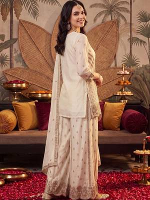 Women Ethnic Motifs Embroidered Regular Kurta with Palazzos & With Dupatta 4