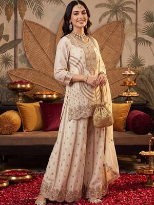 Women Ethnic Motifs Embroidered Regular Kurta with Palazzos & With Dupatta 6