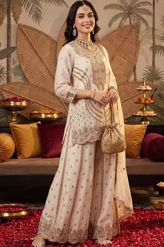 Women Ethnic Motifs Embroidered Regular Kurta with Palazzos & With Dupatta