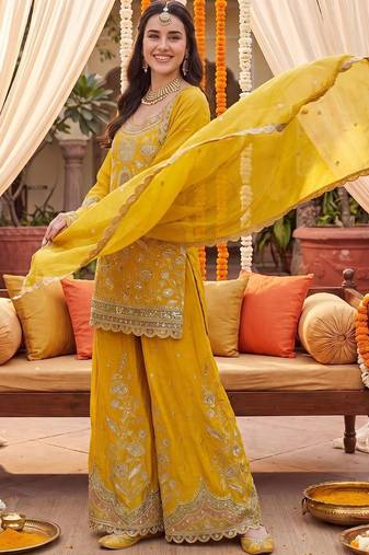 Women Ethnic Motifs Embroidered Regular Kurta with Sharara & With Dupatta