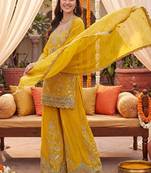 Women Ethnic Motifs Embroidered Regular Kurta with Sharara & With Dupatta