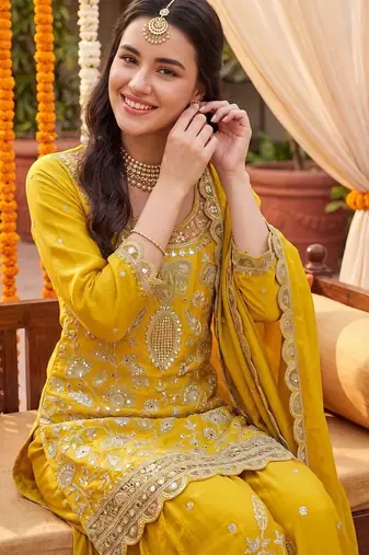 Women Ethnic Motifs Embroidered Regular Kurta with Sharara & With Dupatta