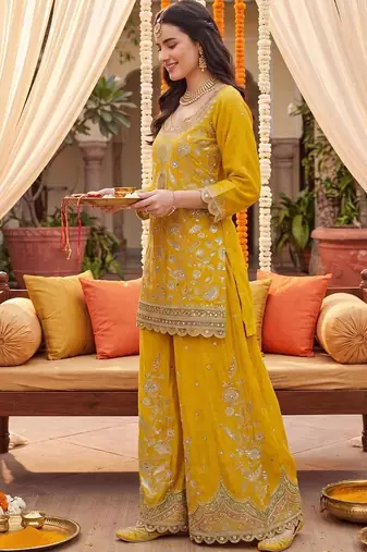 Women Ethnic Motifs Embroidered Regular Kurta with Sharara & With Dupatta