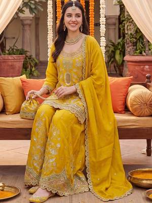 Women Ethnic Motifs Embroidered Regular Kurta with Sharara & With Dupatta 5