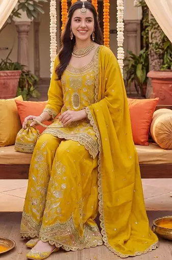Women Ethnic Motifs Embroidered Regular Kurta with Sharara & With Dupatta