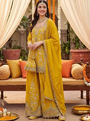 Women Ethnic Motifs Embroidered Regular Kurta with Sharara & With Dupatta 6