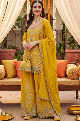 Women Ethnic Motifs Embroidered Regular Kurta with Sharara & With Dupatta