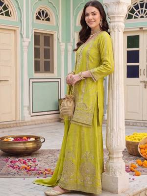 Women Ethnic Motifs Embroidered Regular Mirror Work Kurta with Sharara & With Dupatta 1