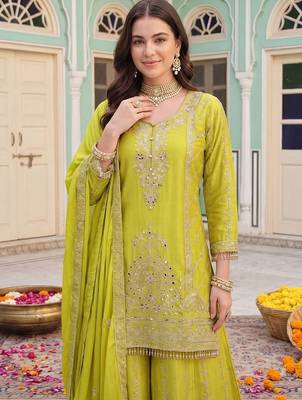Women Ethnic Motifs Embroidered Regular Mirror Work Kurta with Sharara & With Dupatta 2