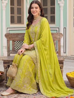 Women Ethnic Motifs Embroidered Regular Mirror Work Kurta with Sharara & With Dupatta 5