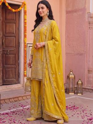 Women Ethnic Motifs Embroidered Regular Mirror Work Kurta with Palazzos & With Dupatta 1