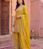 Women Ethnic Motifs Embroidered Regular Mirror Work Kurta with Palazzos & With Dupatta