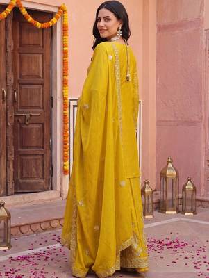 Women Ethnic Motifs Embroidered Regular Mirror Work Kurta with Palazzos & With Dupatta 4