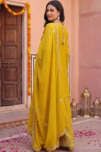 Women Ethnic Motifs Embroidered Regular Mirror Work Kurta with Palazzos & With Dupatta