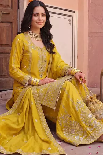 Women Ethnic Motifs Embroidered Regular Mirror Work Kurta with Palazzos & With Dupatta