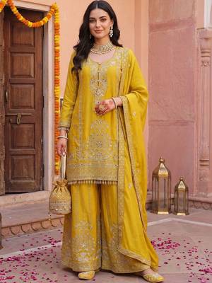 Women Ethnic Motifs Embroidered Regular Mirror Work Kurta with Palazzos & With Dupatta 6