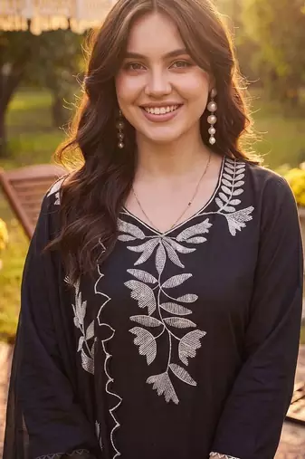Women Floral Embroidered Regular Thread Work Kurta with Trousers & With Dupatta