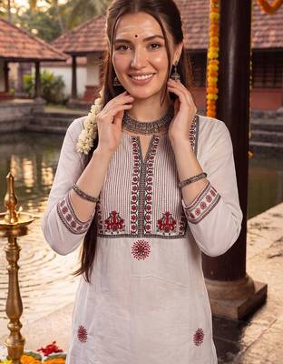 Women Ethnic Motifs Embroidered Regular Thread Work Pure Cotton Kurta with Trousers & With Dupatta 3