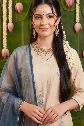 Women Ethnic Motifs Embroidered Regular Thread Work Kurta with Trousers & With Dupatta
