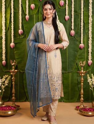 Women Ethnic Motifs Embroidered Regular Thread Work Kurta with Trousers & With Dupatta 6