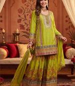 Women Ethnic Motifs Embroidered Regular Thread Work Kurta with Sharara & With Dupatta