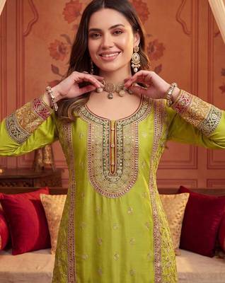 Women Ethnic Motifs Embroidered Regular Thread Work Kurta with Sharara & With Dupatta 2