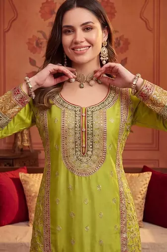 Women Ethnic Motifs Embroidered Regular Thread Work Kurta with Sharara & With Dupatta