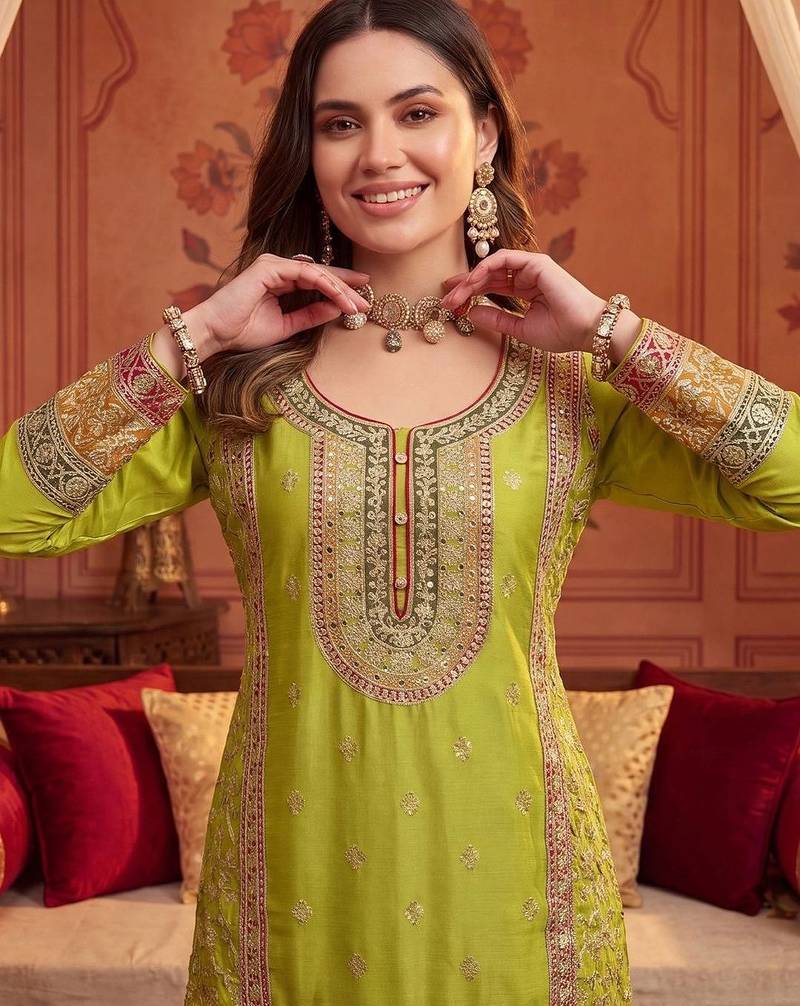 Women Ethnic Motifs Embroidered Regular Thread Work Kurta with Sharara & With Dupatta