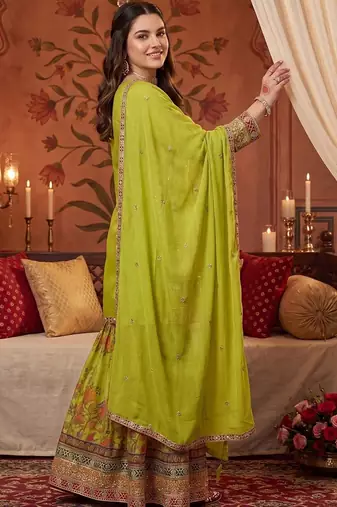 Women Ethnic Motifs Embroidered Regular Thread Work Kurta with Sharara & With Dupatta