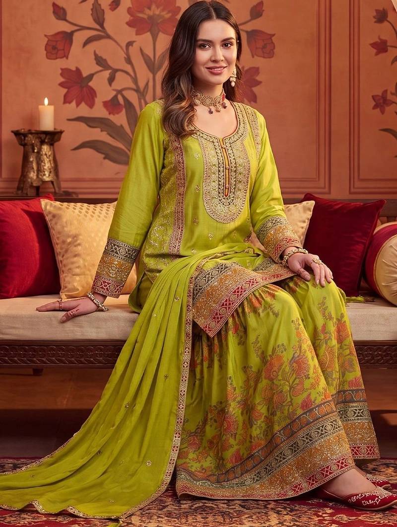 Women Ethnic Motifs Embroidered Regular Thread Work Kurta with Sharara & With Dupatta