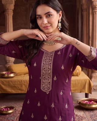 Women Ethnic Motifs Embroidered Regular Thread Work Kurta with Sharara & With Dupatta 6