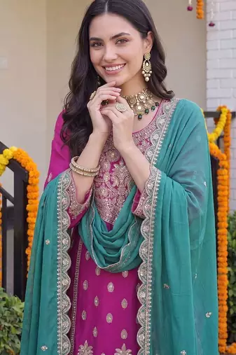 Women Ethnic Motifs Embroidered Regular Kurta with Sharara & With Dupatta