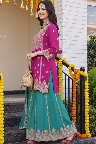 Women Ethnic Motifs Embroidered Regular Kurta with Sharara & With Dupatta