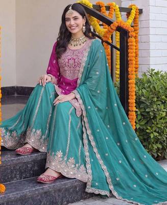 Women Ethnic Motifs Embroidered Regular Kurta with Sharara & With Dupatta 5