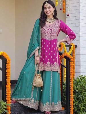 Women Ethnic Motifs Embroidered Regular Kurta with Sharara & With Dupatta 6