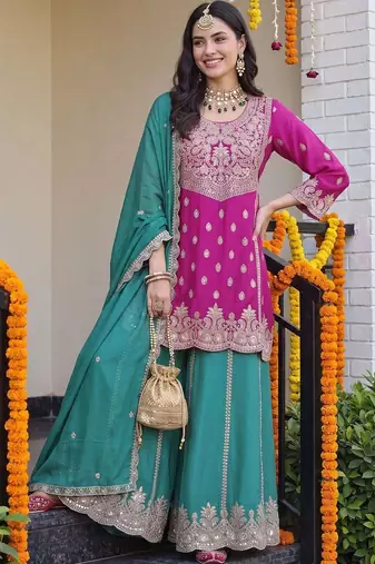 Women Ethnic Motifs Embroidered Regular Kurta with Sharara & With Dupatta