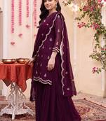 Women Ethnic Motifs Embroidered Regular Thread Work Kurta with Sharara & With Dupatta