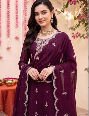 Women Ethnic Motifs Embroidered Regular Thread Work Kurta with Sharara & With Dupatta 2