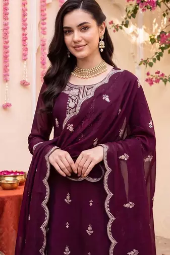 Women Ethnic Motifs Embroidered Regular Thread Work Kurta with Sharara & With Dupatta