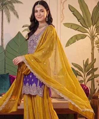 Women Ethnic Motifs Embroidered Regular Sequinned Kurta with Sharara & With Dupatta 1