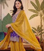 Women Ethnic Motifs Embroidered Regular Sequinned Kurta with Sharara & With Dupatta