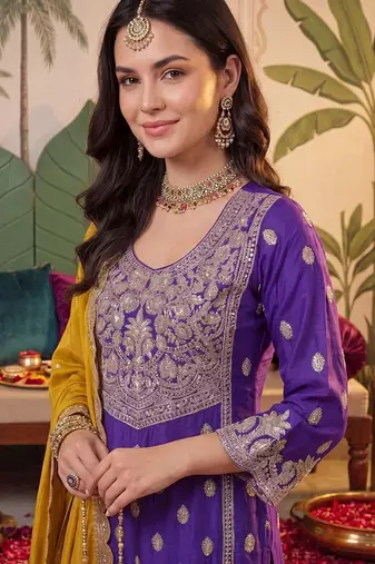 Women Ethnic Motifs Embroidered Regular Sequinned Kurta with Sharara & With Dupatta