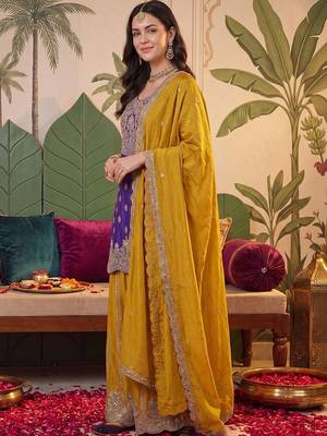 Women Ethnic Motifs Embroidered Regular Sequinned Kurta with Sharara & With Dupatta 3