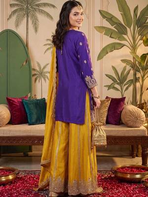 Women Ethnic Motifs Embroidered Regular Sequinned Kurta with Sharara & With Dupatta 4