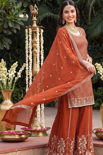 Women Ethnic Motifs Printed Regular Kurta with Sharara & With Dupatta